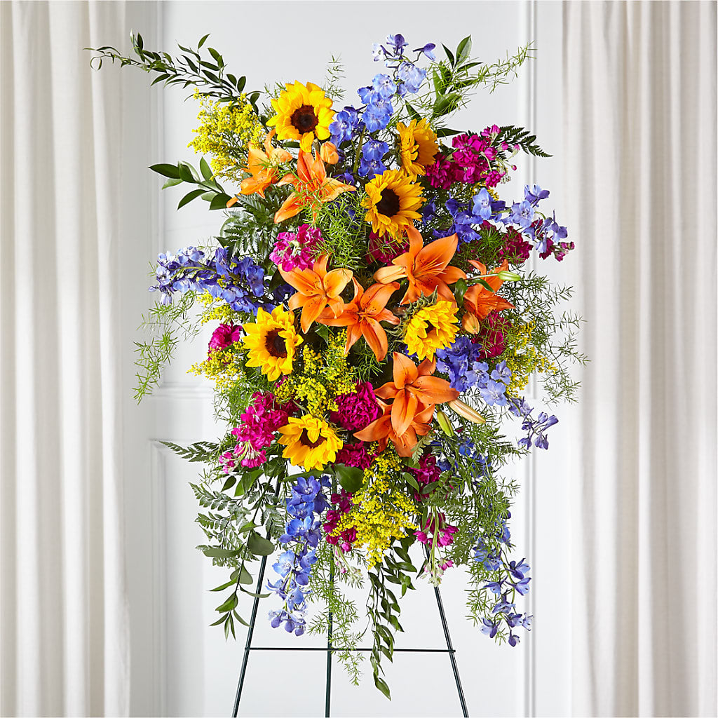 Sunlit Memories Standing Spray (Standard) – Flowers By Louise, Wasilla AK