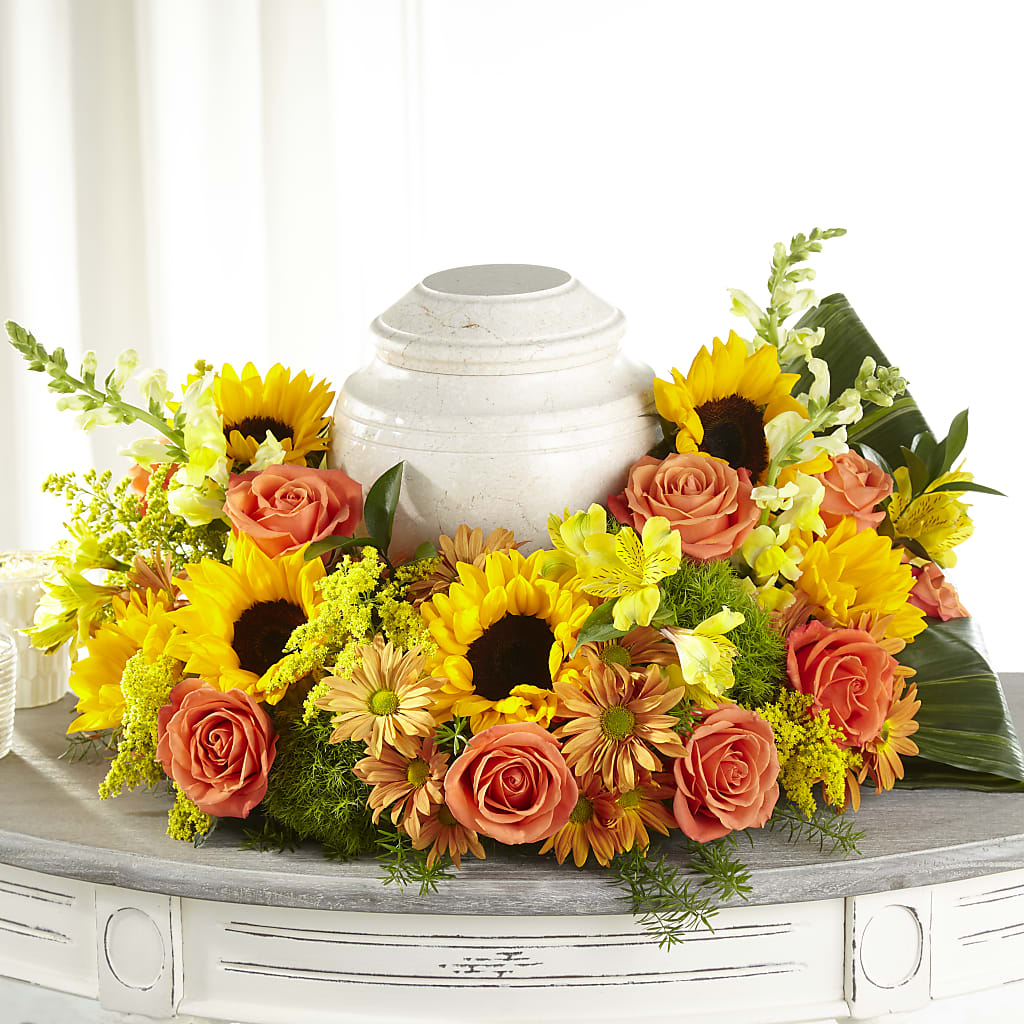 Faithful Sunflower Cremation Adornment – Flowers By Louise, Wasilla AK