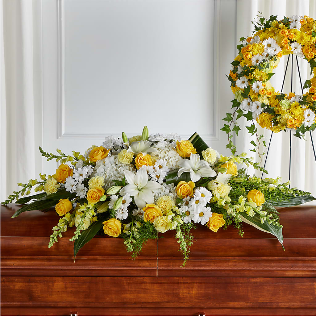 Golden Harmony Casket Spray – Flowers By Louise, Wasilla AK