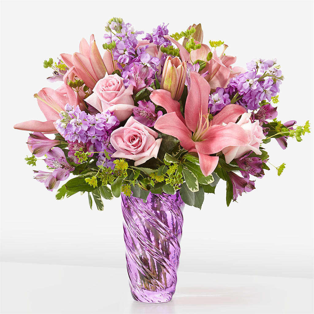 Precious Petals Bouquet with Luxe Swirl Vase – Flowers By Louise, Wasilla AK