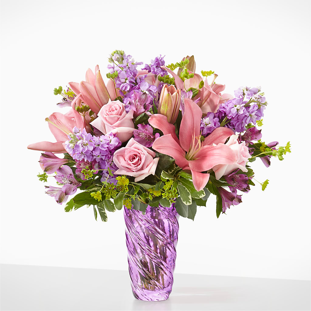 Precious Petals Bouquet with Luxe Swirl Vase – Flowers By Louise, Wasilla AK