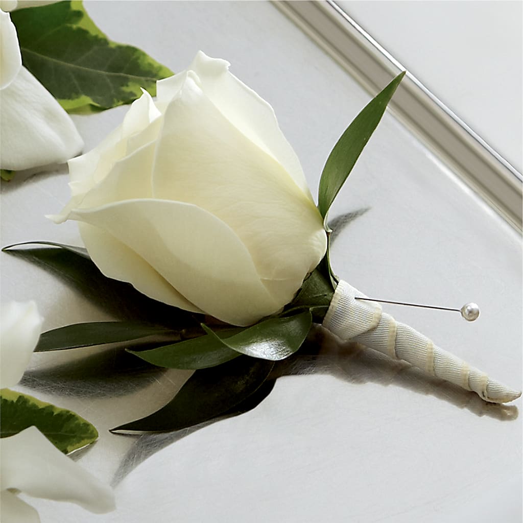 White Rose Boutonniere – Flowers By Louise, Wasilla AK