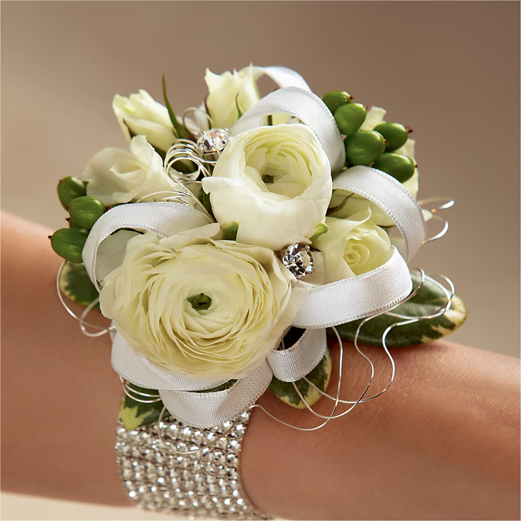 White Wedding Corsage – Flowers By Louise, Wasilla AK
