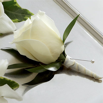 White Rose Boutonniere –  Flowers By Louise, Wasilla AK